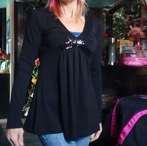 Black Long Sleeve Top with Sequin Detail